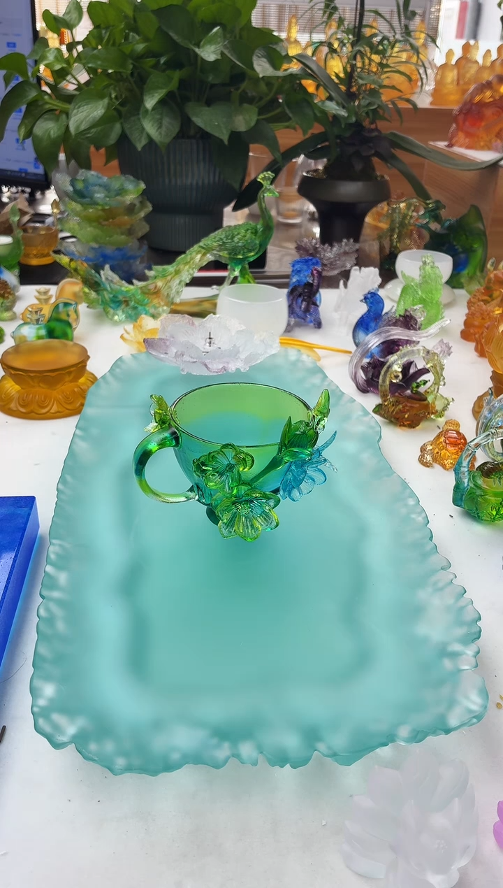 手工艺品琉璃绿色蝴蝶咖啡杯