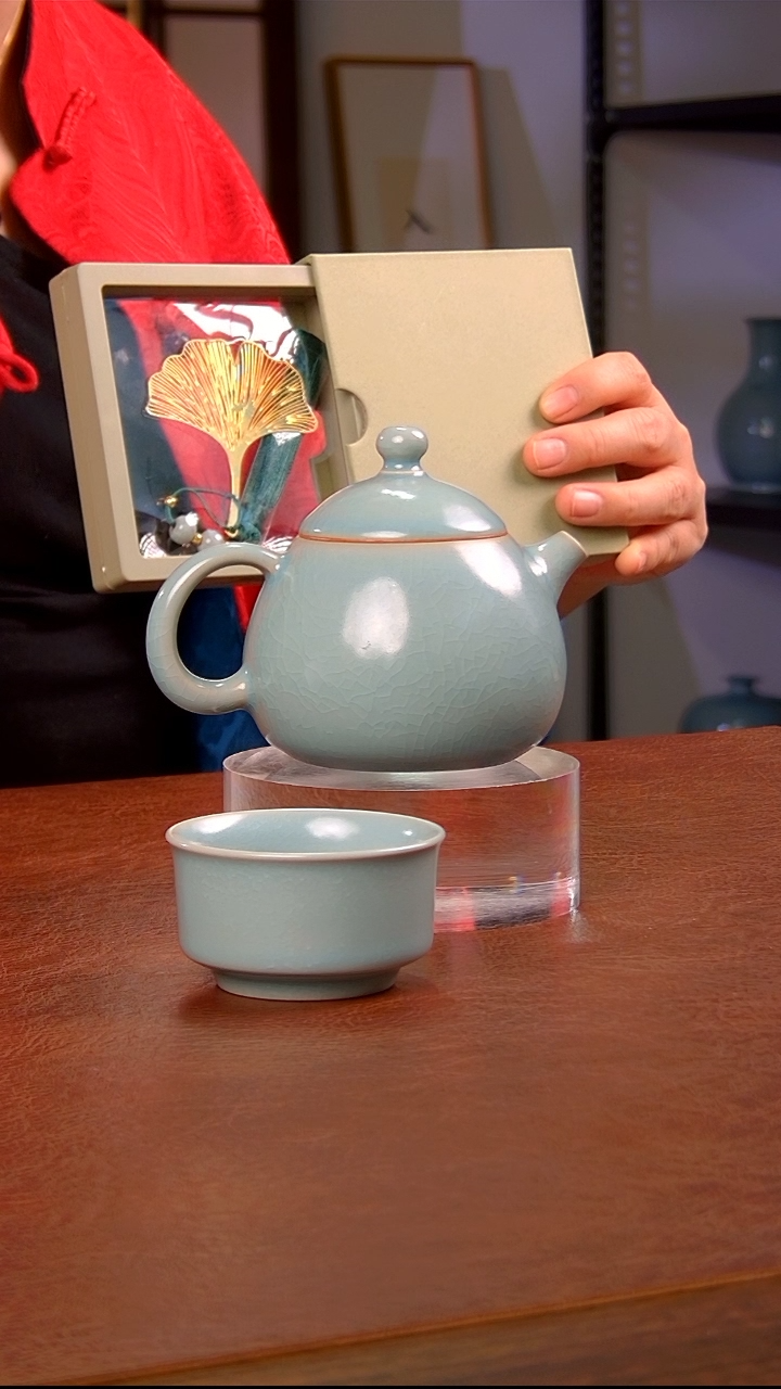 【闪购商品】瓷片龙蛋壶+微二级圆唇4个+银杏叶书签