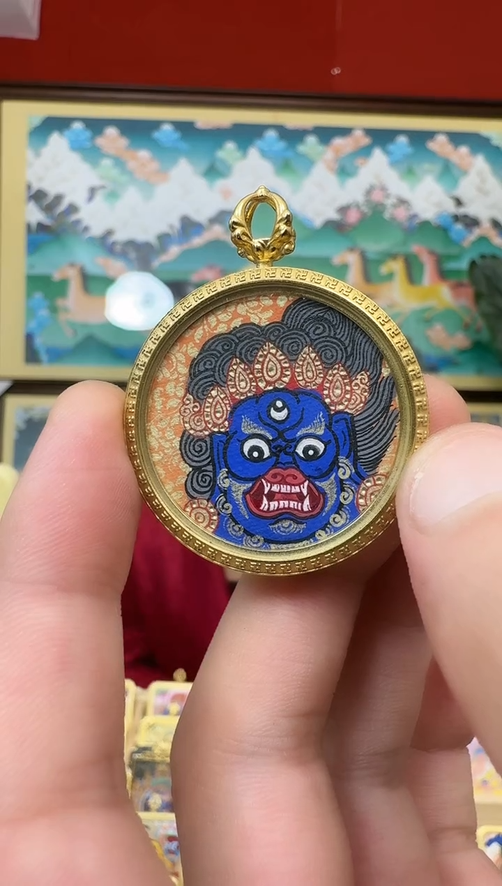 吊坠黑财神-热贡纯手绘唐卡吊坠