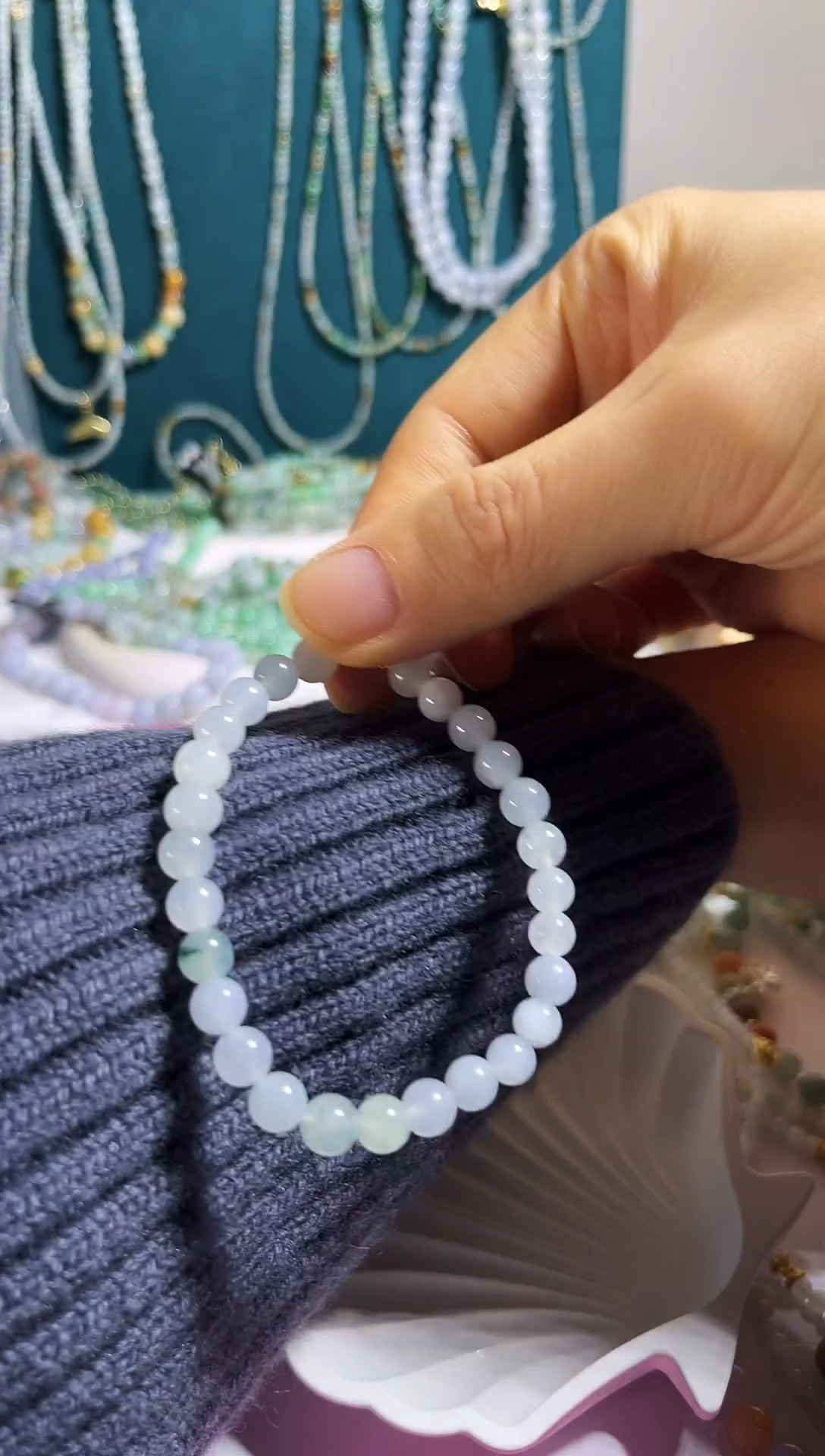 散珠翡翠翡翠手串卡6+  微瑕