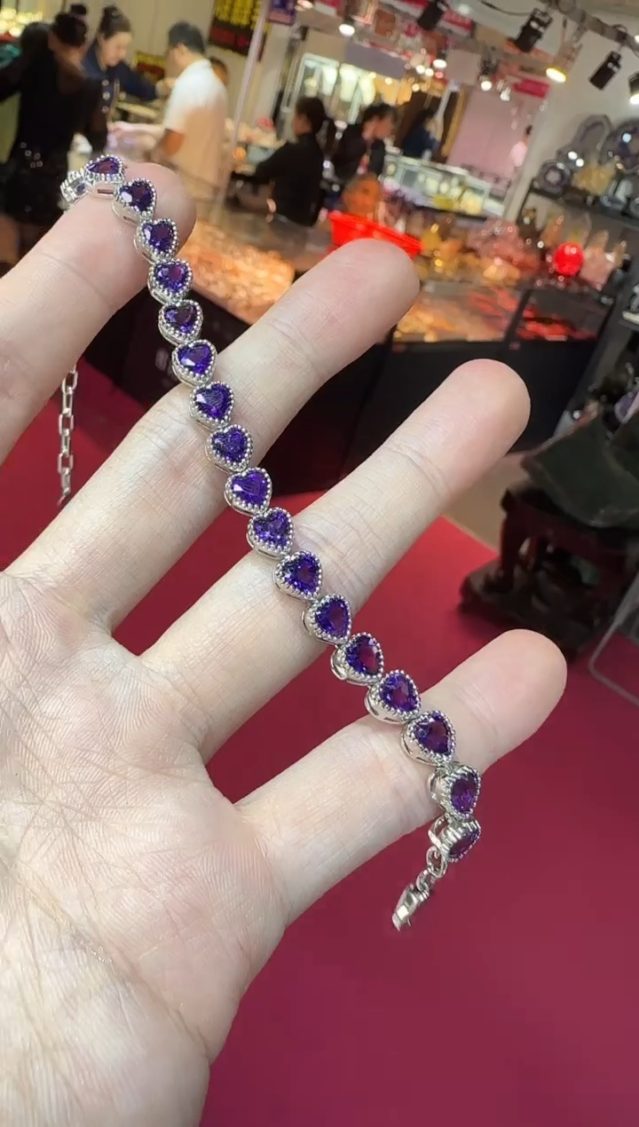 银S925镶嵌手链紫晶7mm