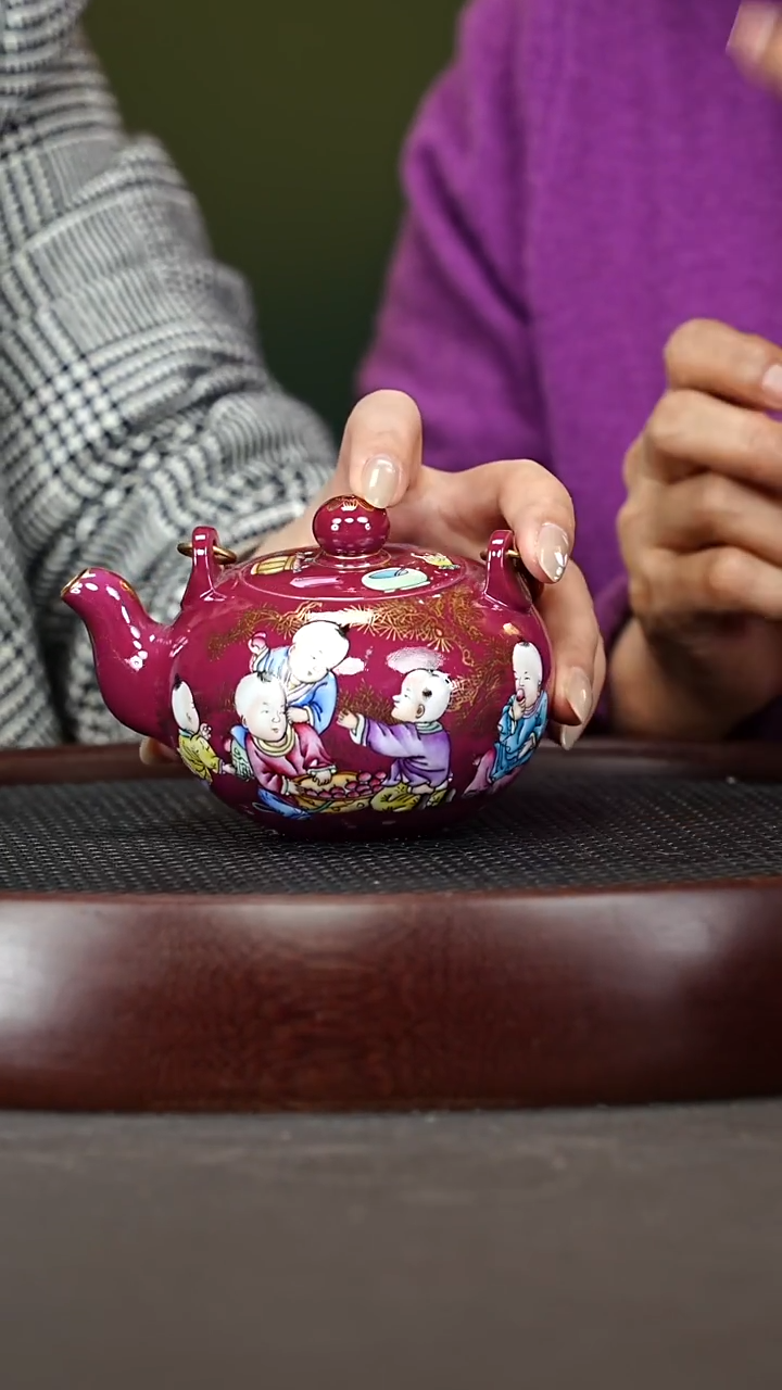 茶壶紫砂56ZLM一粒珠提梁 珐琅彩
