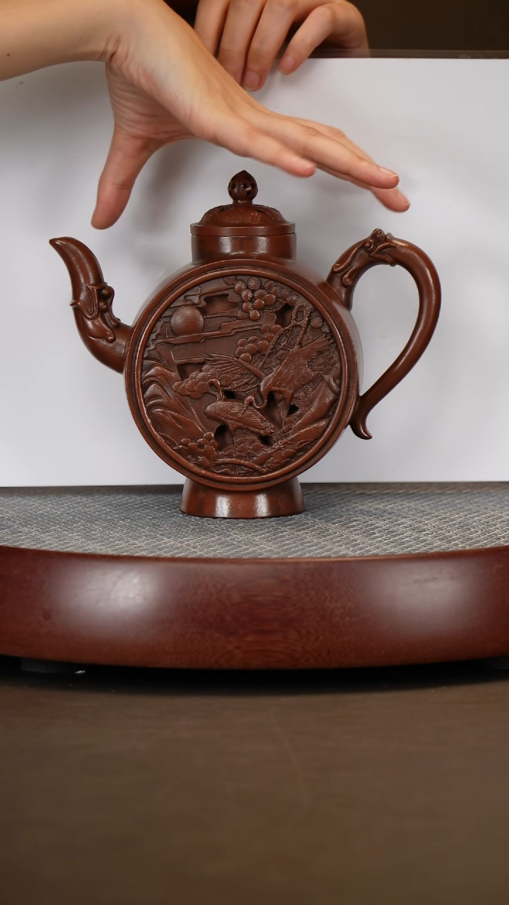 【闪购商品】紫砂茶壶福禄寿+大千+赏盘花器对杯+张家画