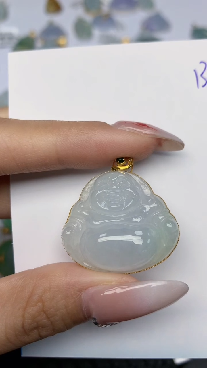 【闪购商品】翡翠颈饰18K金镶嵌天然翡翠A货 