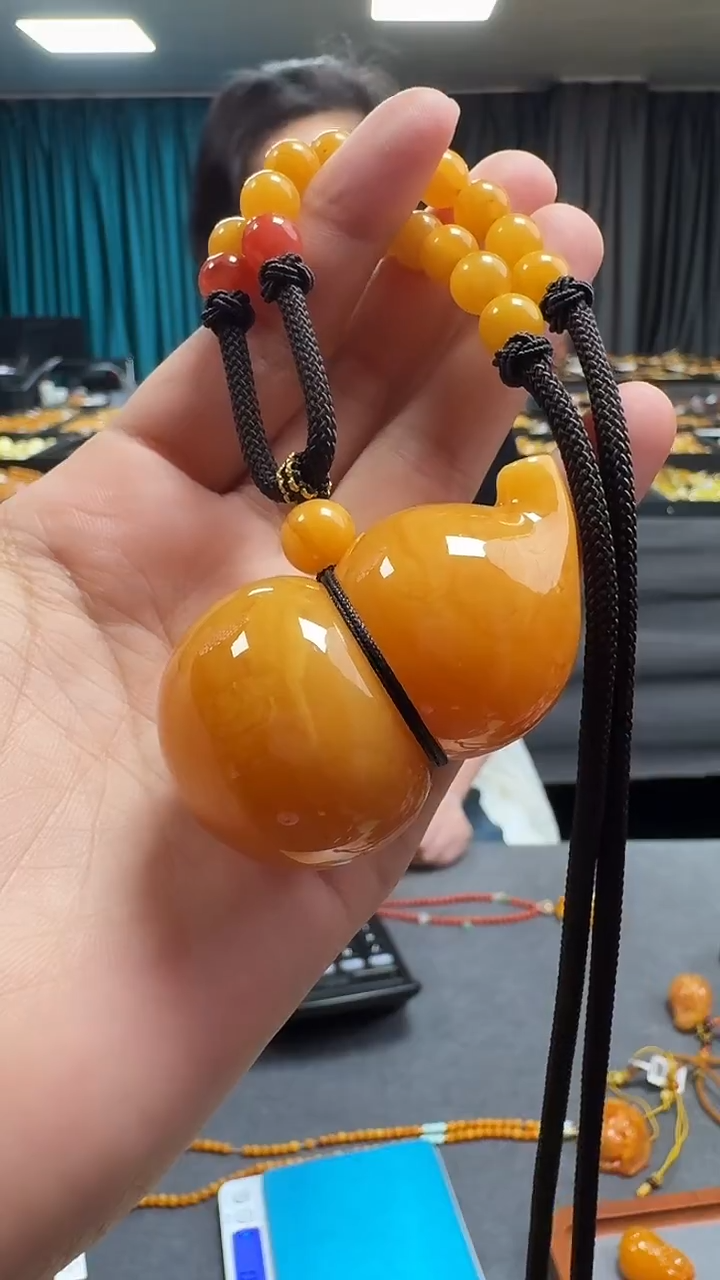 琥珀颈饰未镶嵌天然保真蜜蜡葫芦套装（送绳子）