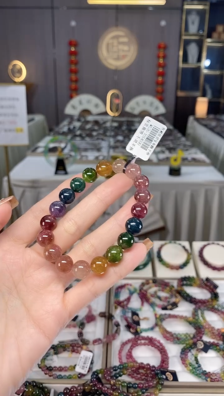 未镶嵌老矿碧玺色标彩虹单圈手串10mm+碧玺dan多样性发货一条