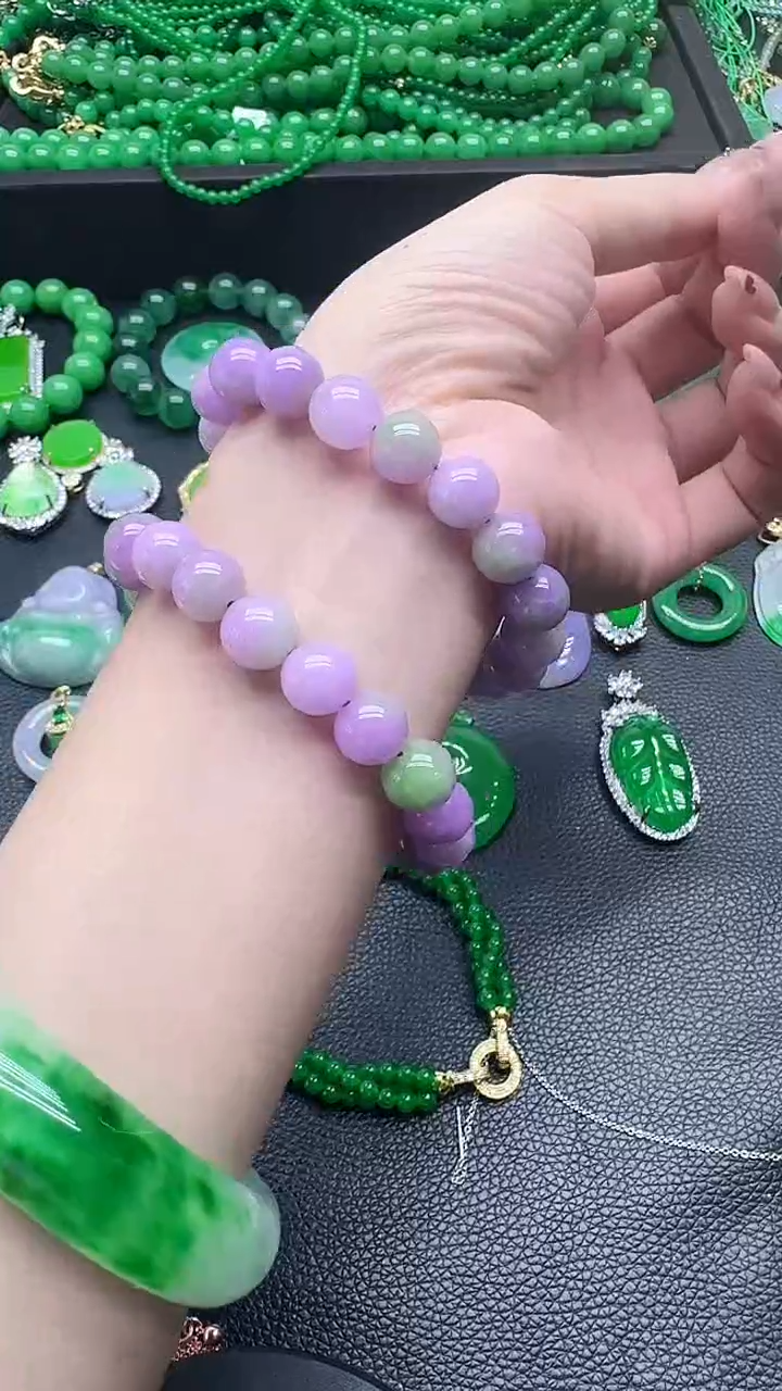 翡翠未镶嵌颈饰春彩10mm手串