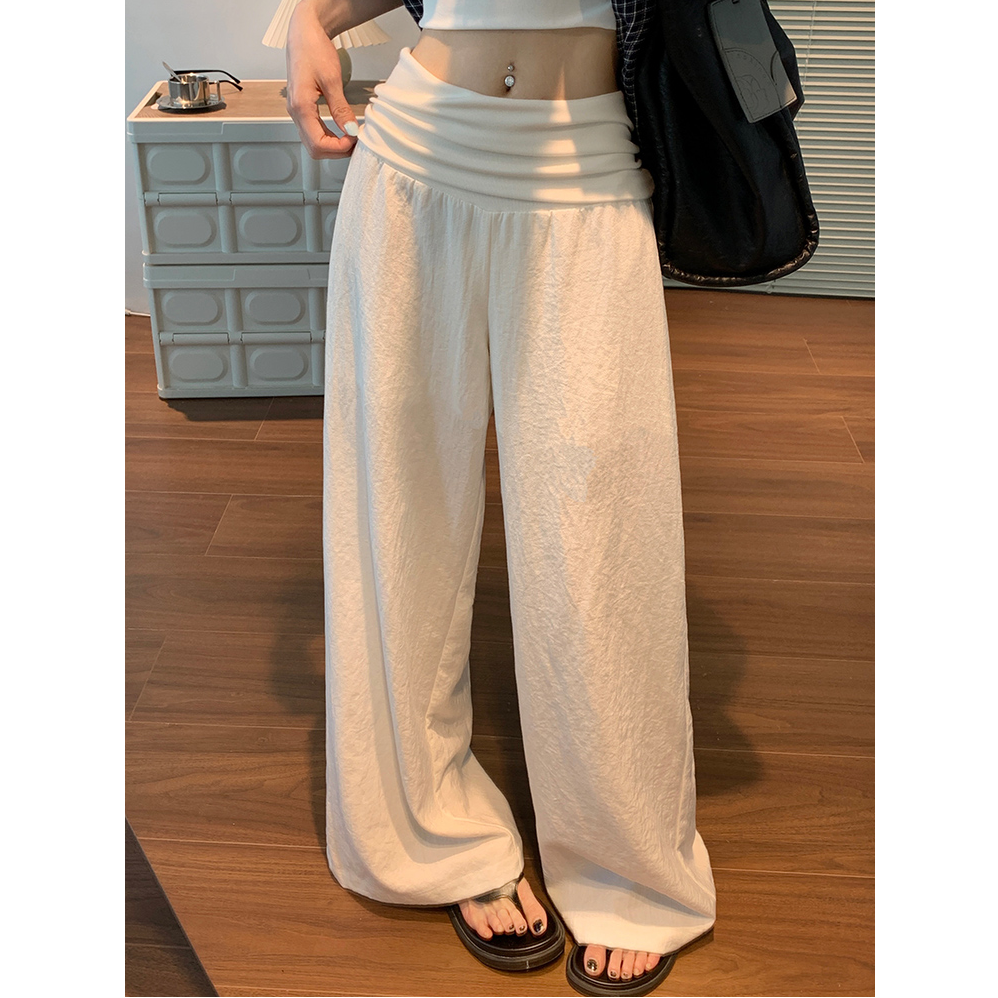 白色宽松显瘦亚麻阔腿裤女夏季薄款高腰垂感老钱风直筒休闲裤