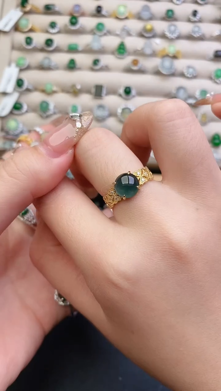 银S925镶嵌戒指翡翠 