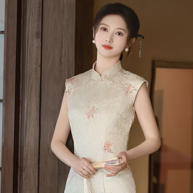 旷美旗韵旗袍高考黄色夏季改良新中式订婚礼服日常可穿蕾丝气质