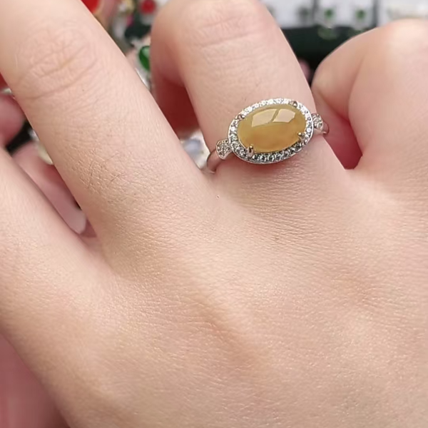 鑫辰珠宝天然A货翡翠银镶嵌设计款开口女戒指时尚百搭