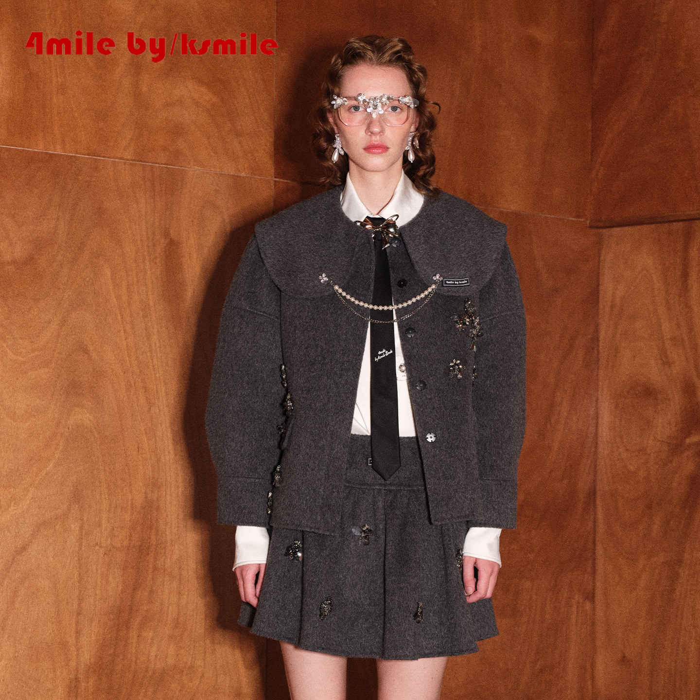 4MILE BY KSMILE | 里约艺术娃娃领花苞袖羊毛外套小香风短款上衣