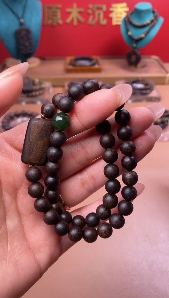 【闪购商品】沉香手串L沉水芽庄白棋08两圈+雷击顶珠沉香木雕