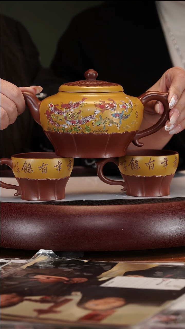 【闪购商品】紫砂茶壶2148ZXJ莲年有余龙山大红泥450c