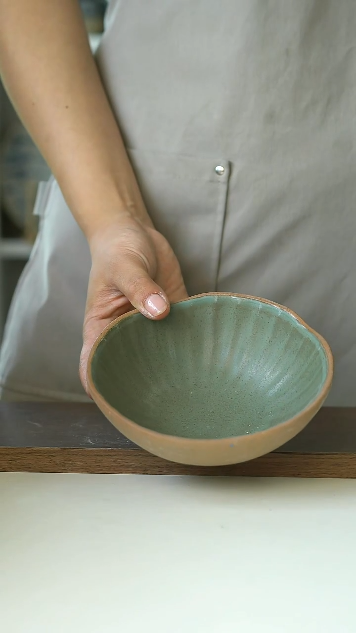 微瑕出意大利vde内绿早餐碗14cm@4-2@