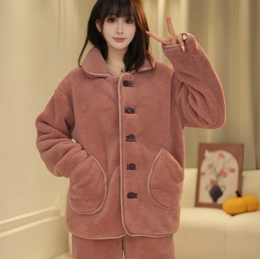 【云感雪花绒】轻奢爆款翻领休闲可外穿加厚家居服套装睡衣秋冬