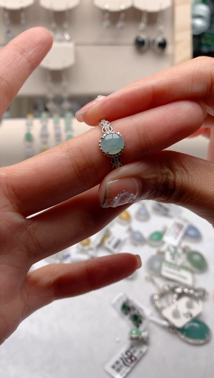 【闪购商品】翡翠戒指银S925镶嵌3号