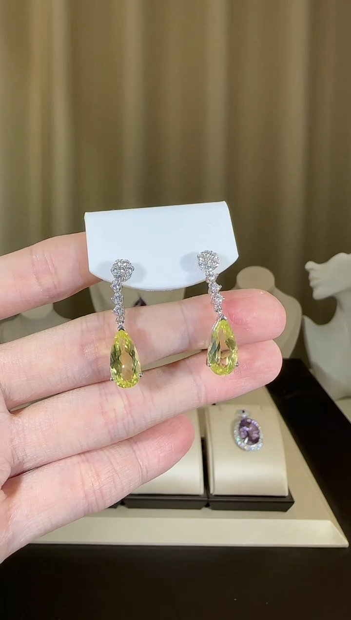 【闪购商品】水晶耳坠银S925镶嵌8*14mm柠檬晶