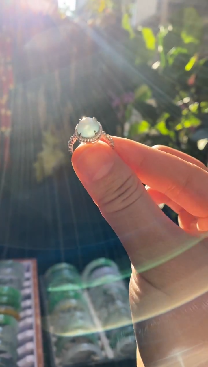 银S925镶嵌戒指翡翠猫**喵翡翠戒指