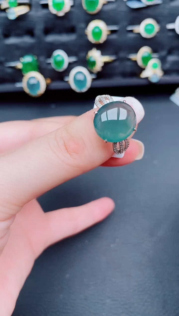 翡翠戒指银S925镶嵌天然a货翡翠527