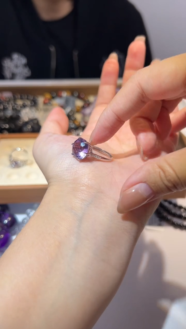 【闪购商品】紫晶戒指未镶嵌紫水晶烟花切简约戒托