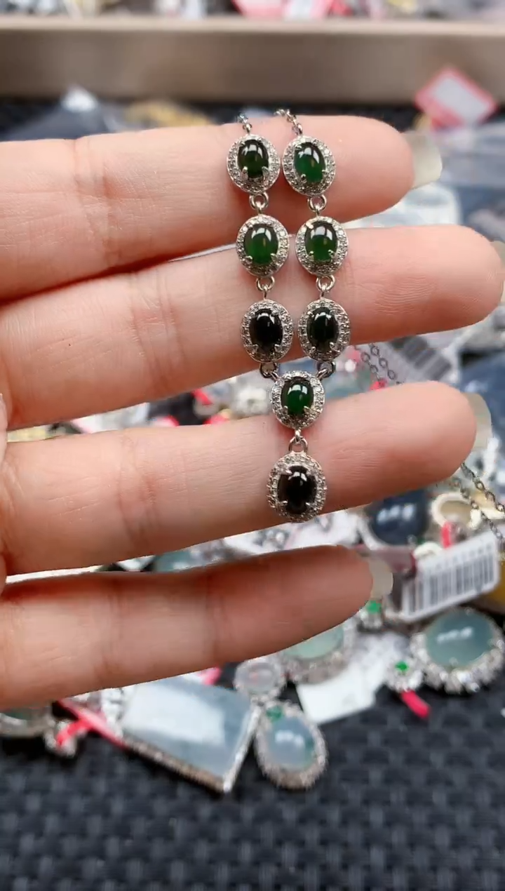 银S925镶嵌戒指翡翠天然A货缅甸翡翠