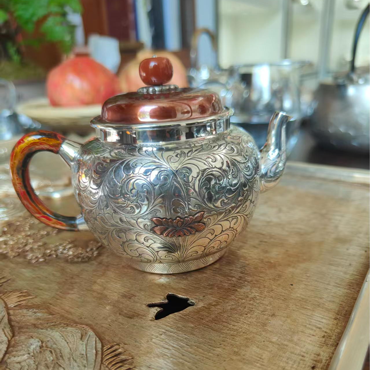 足银银制品 缠枝莲图案家用煮水功夫茶具
