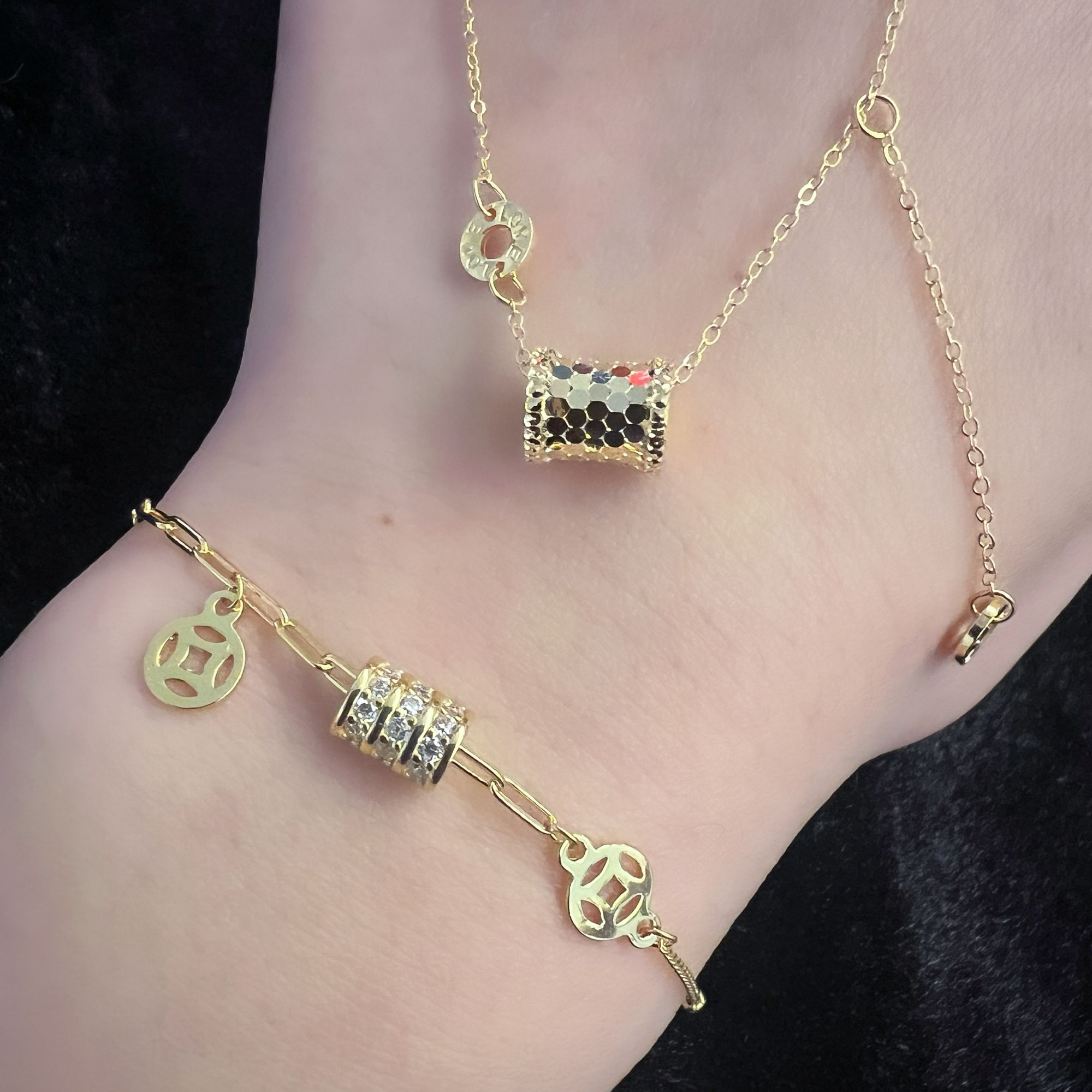 坠链均足银仿珍珠 【叶团单】手链项链一套装