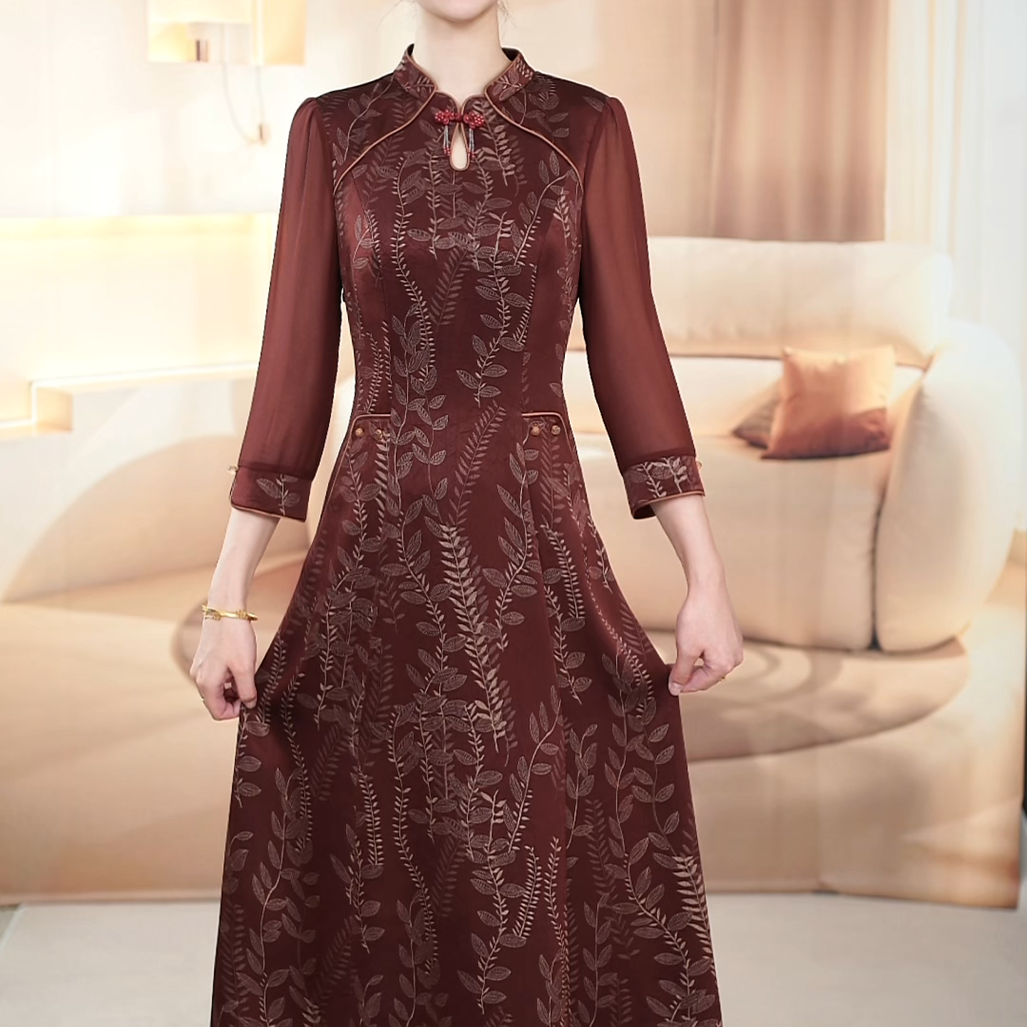 「292]秋季新款气质修身百搭显瘦高贵洋气新中式连衣裙