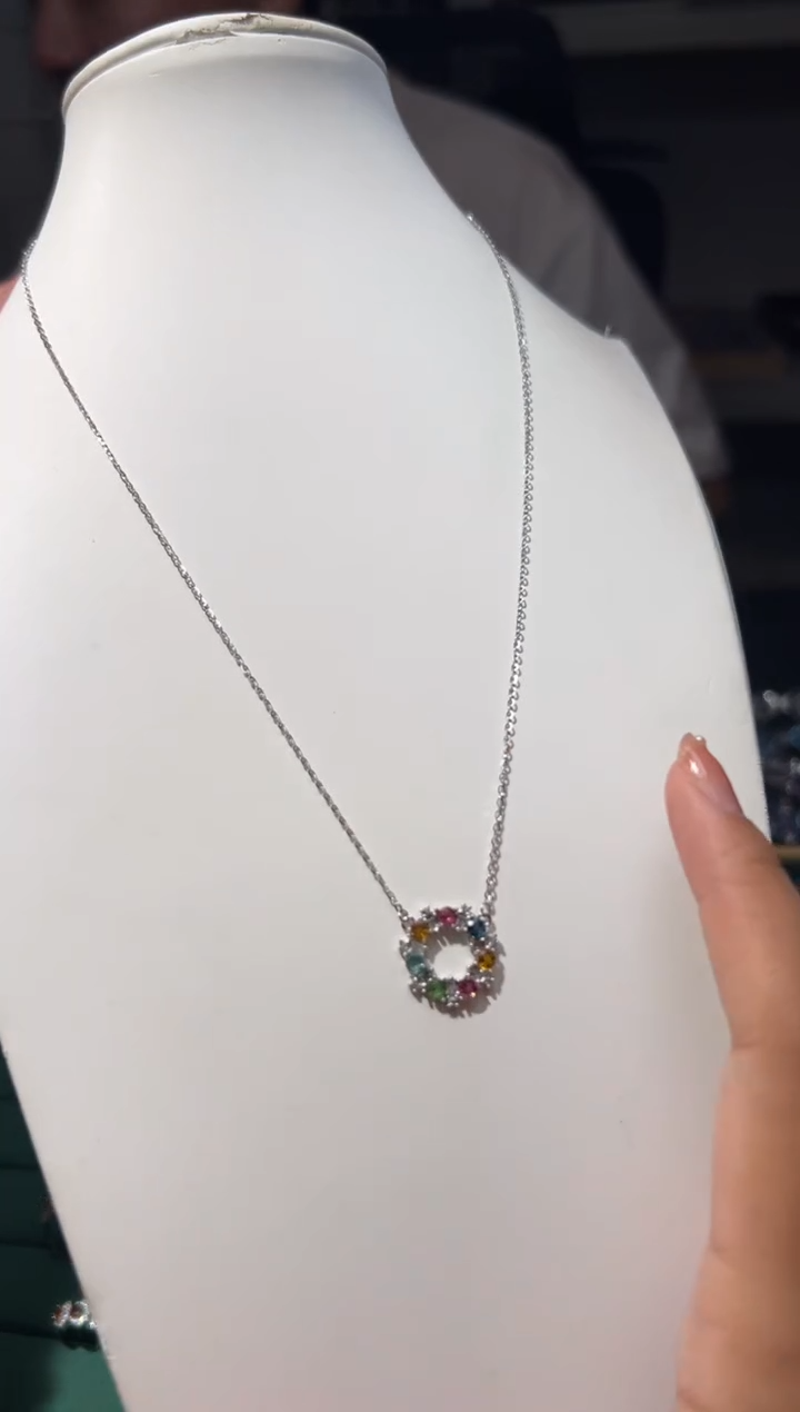 吊坠(赠链)银S925镶嵌碧玺甜甜圈碧玺吊坠