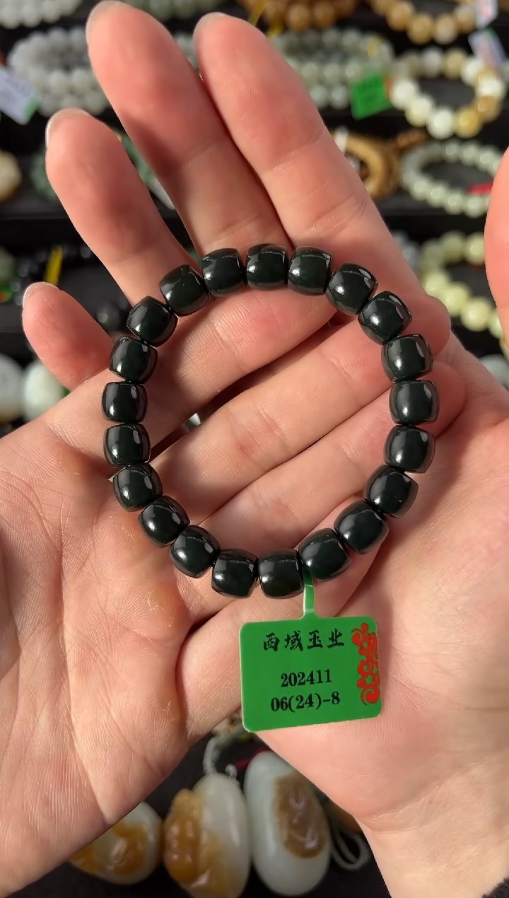 【闪购商品】和田玉手串未镶嵌和田黑青直切手串卡10mm微色差