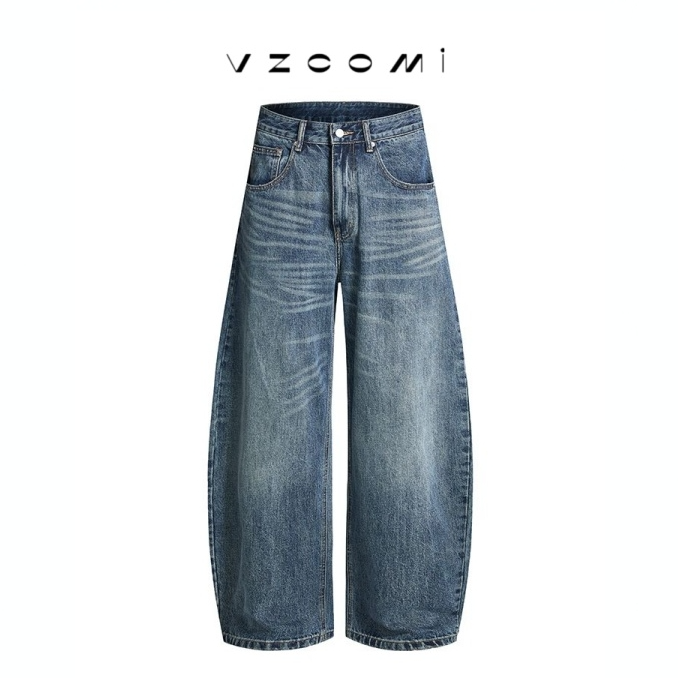 美式巴黎风水洗复古猫须弯刀牛仔裤裤子宽松休闲百搭潮流男牛仔裤