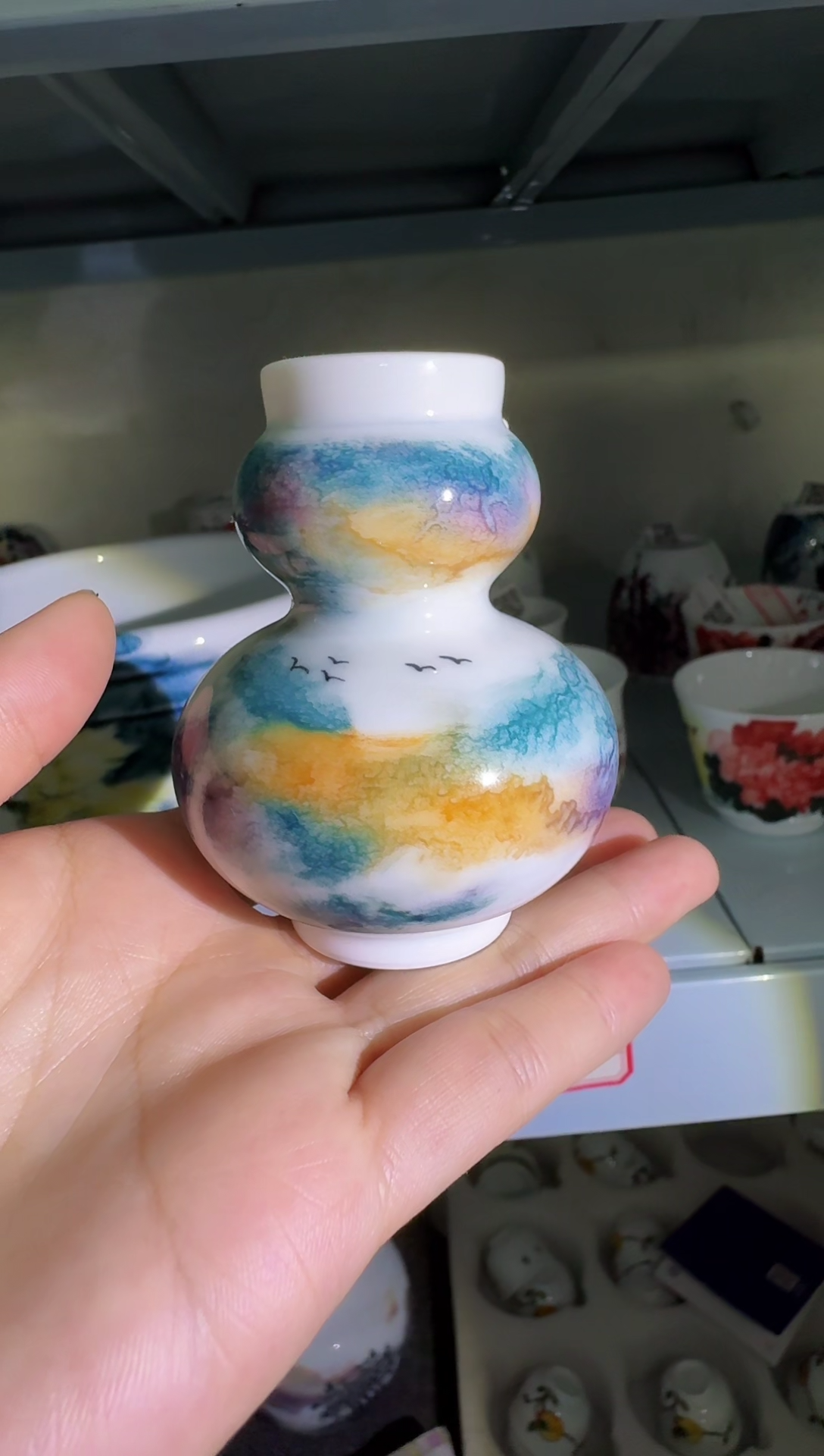 瓷031函夏非遗余凡yf山水葫芦小赏瓶