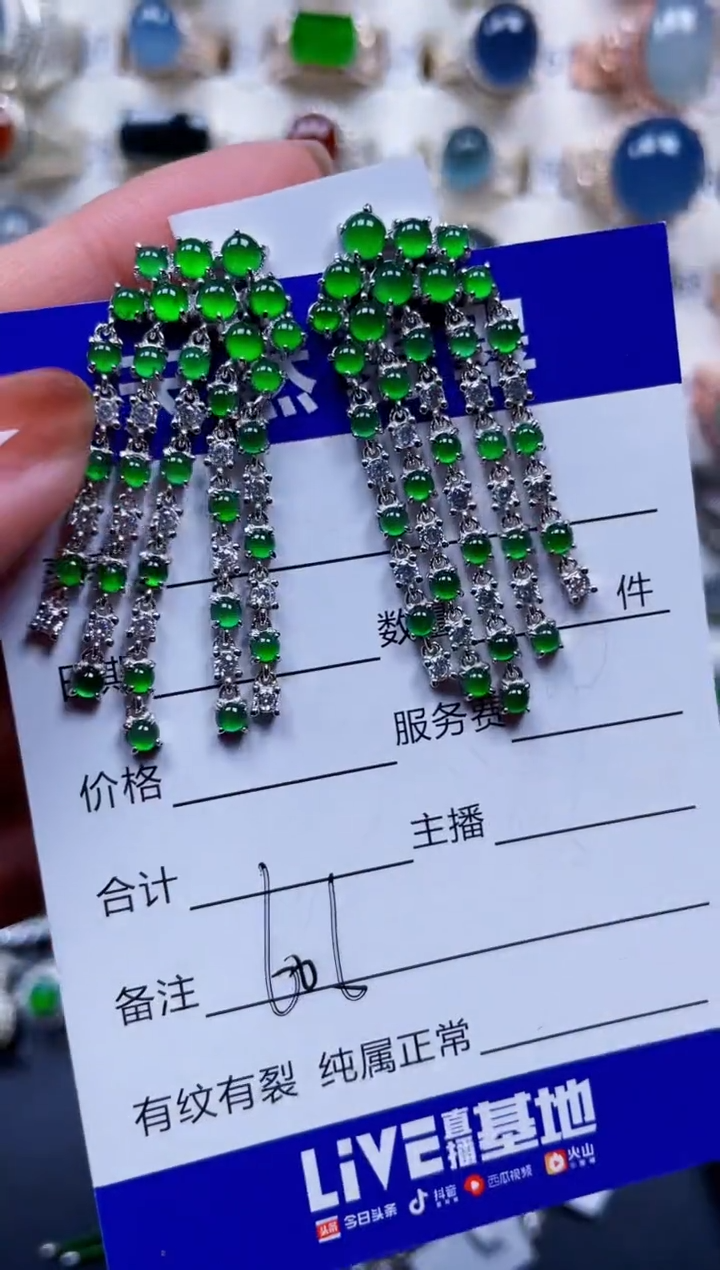 银S925镶嵌翡翠耳饰606