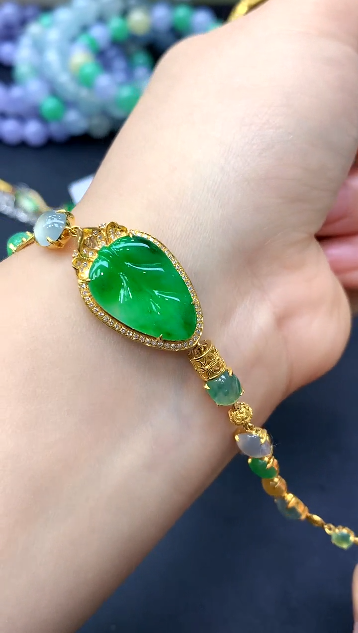 18K金镶嵌手链翡翠383-中国好珍宝