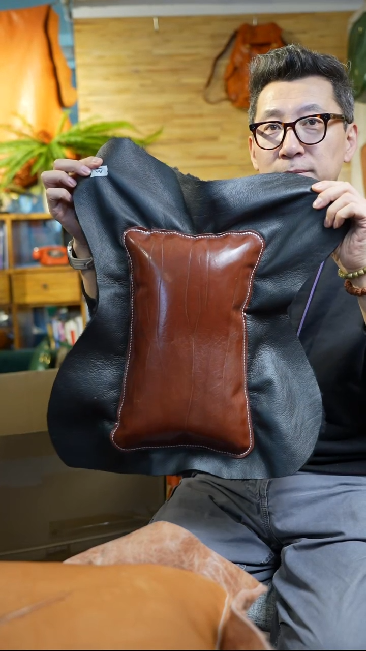 羊毛配牛皮真皮靠垫13号