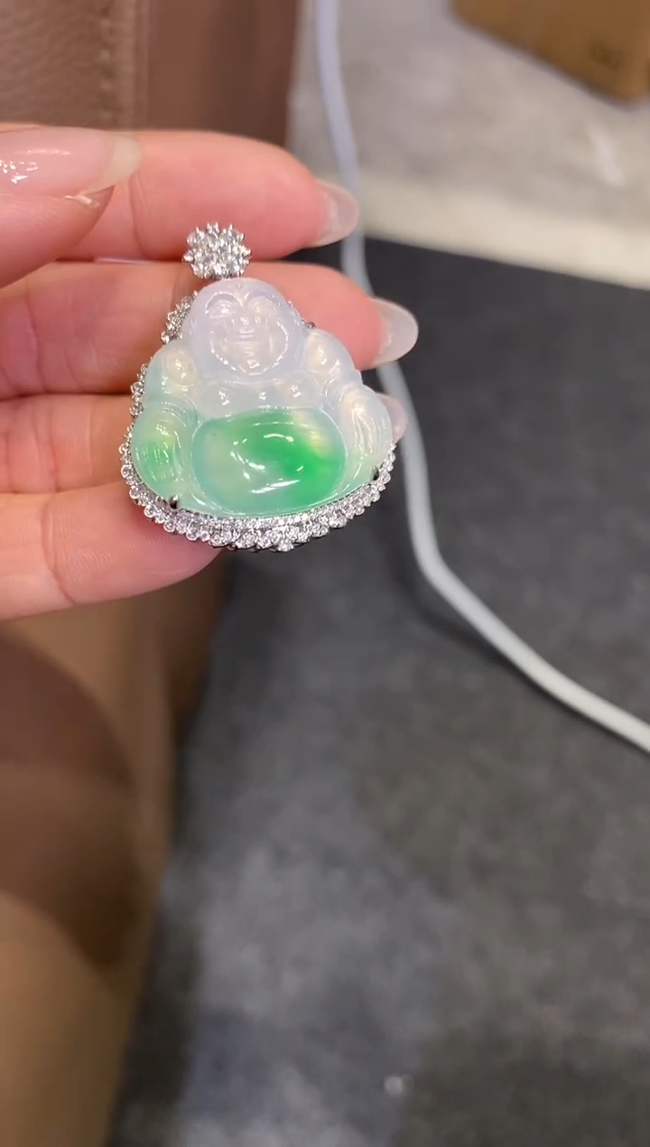 翡翠18K金镶嵌吊坠(不含链)佛公