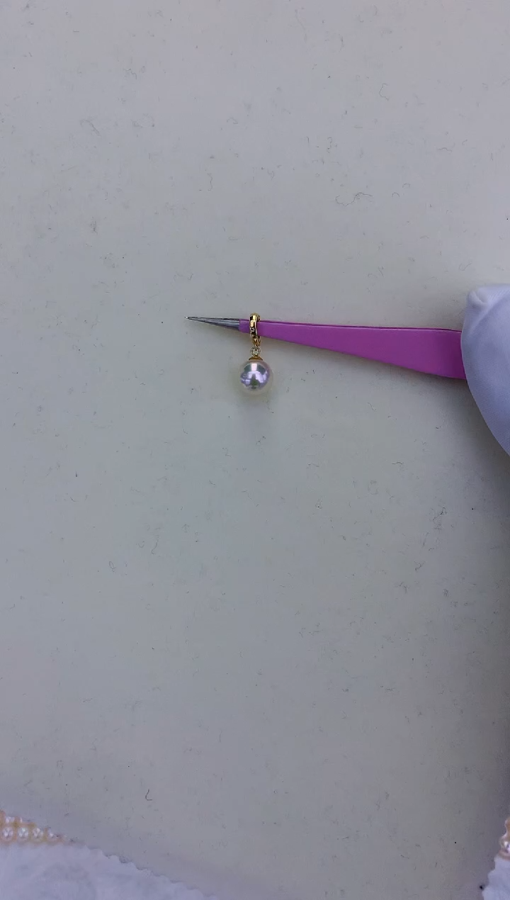 18K金镶嵌饰品海水珍珠7-8可掰扣吊坠赠银链