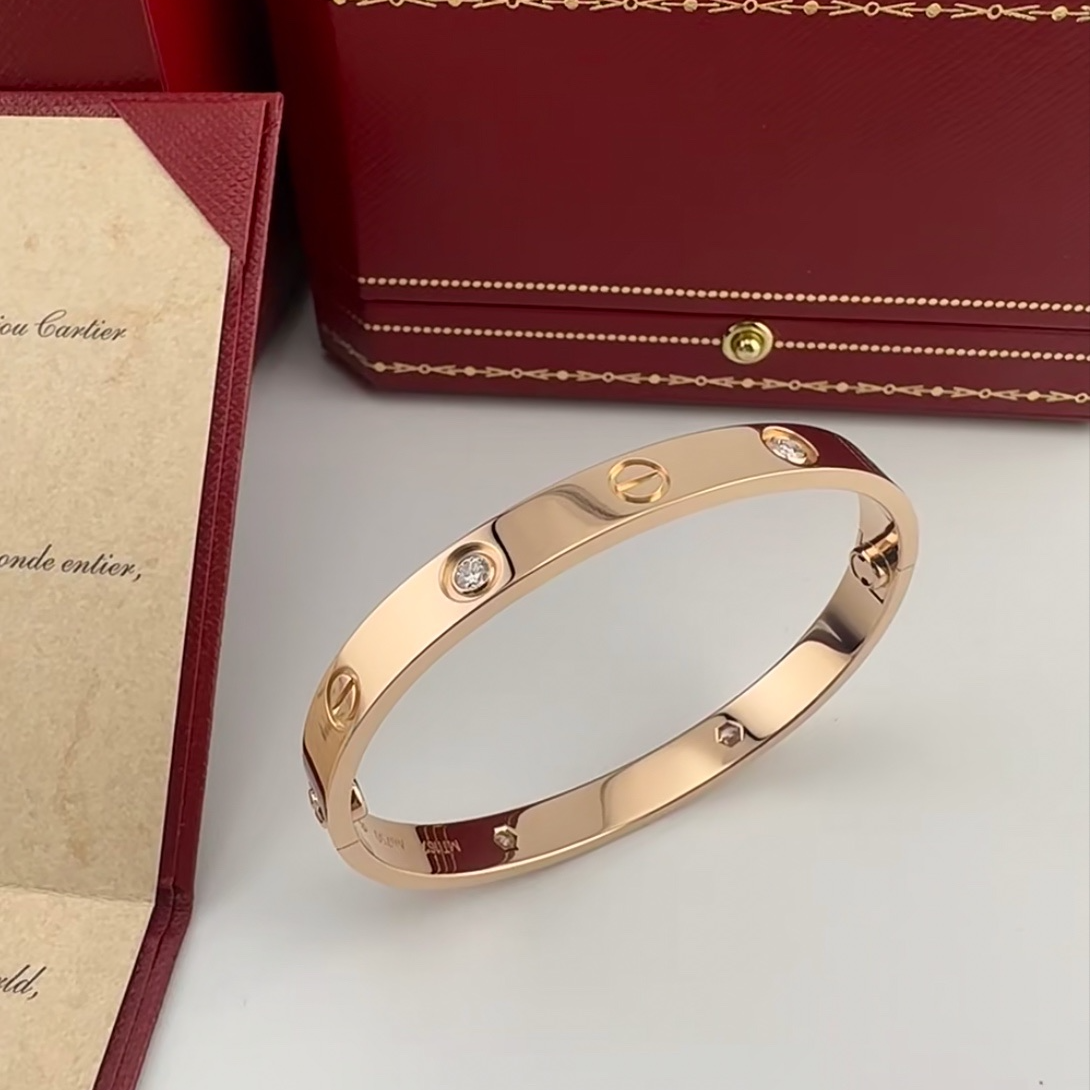 99新 Cartier/卡地亚 珊珊活动 LOVE 四钻手镯 18K金/钻石 16号 