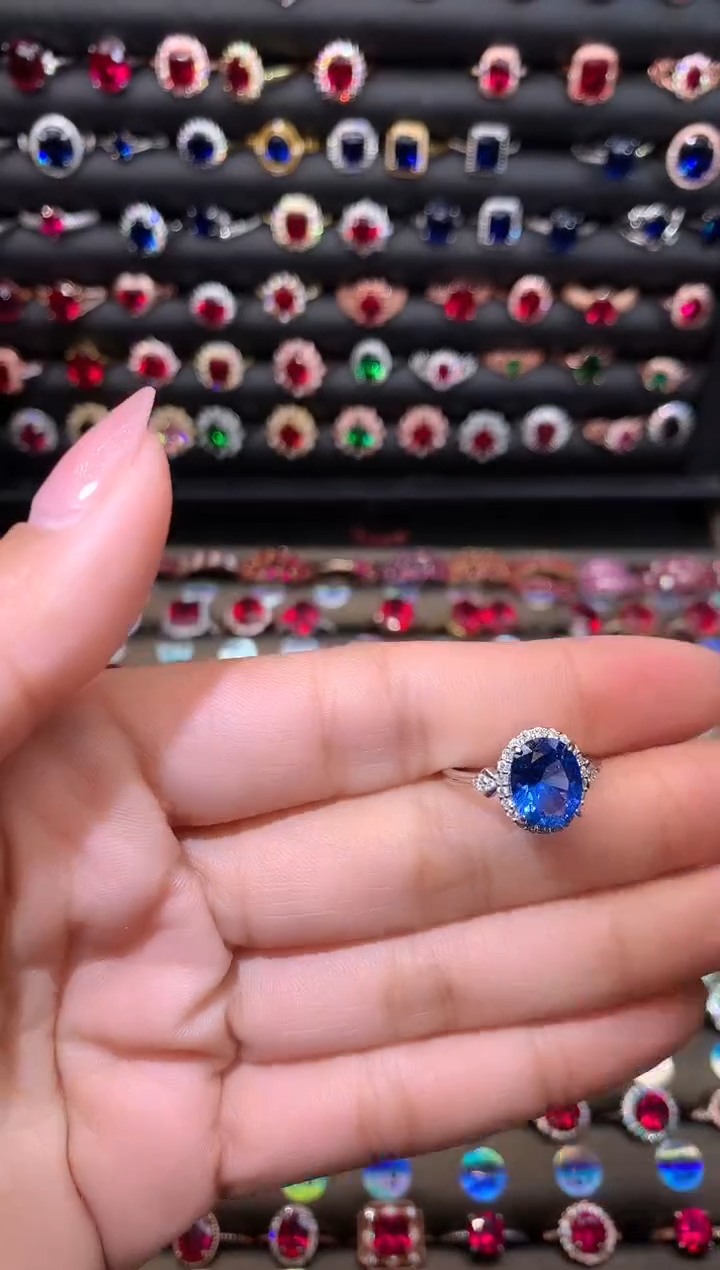 【闪购商品】蓝宝石戒指银S925镶嵌810矢车菊