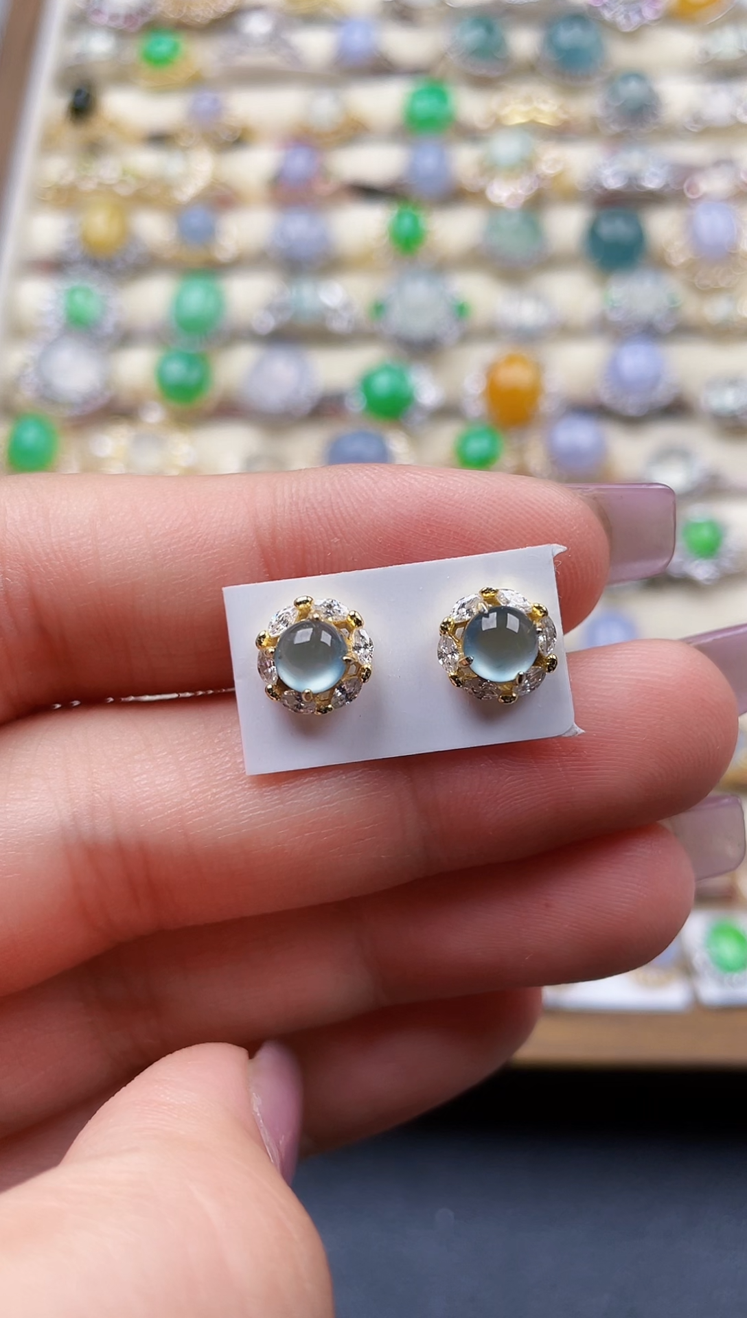 银S925镶嵌翡翠耳饰199