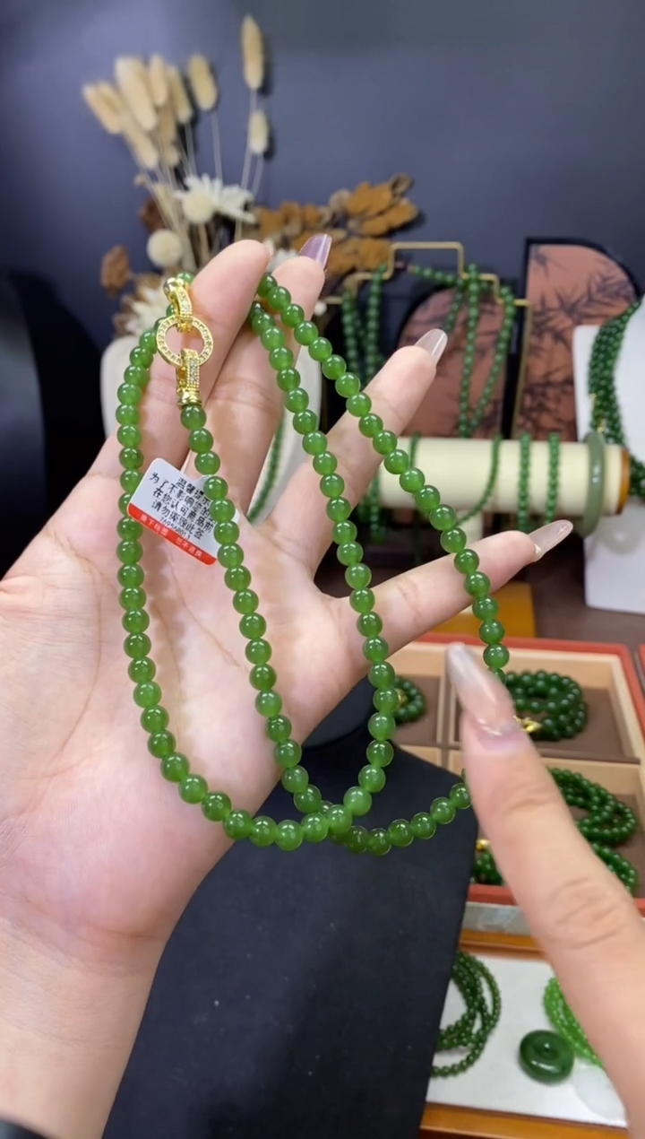 【闪购商品】和田玉（碧玉）颈饰未镶嵌阳绿毛衣链6无黑