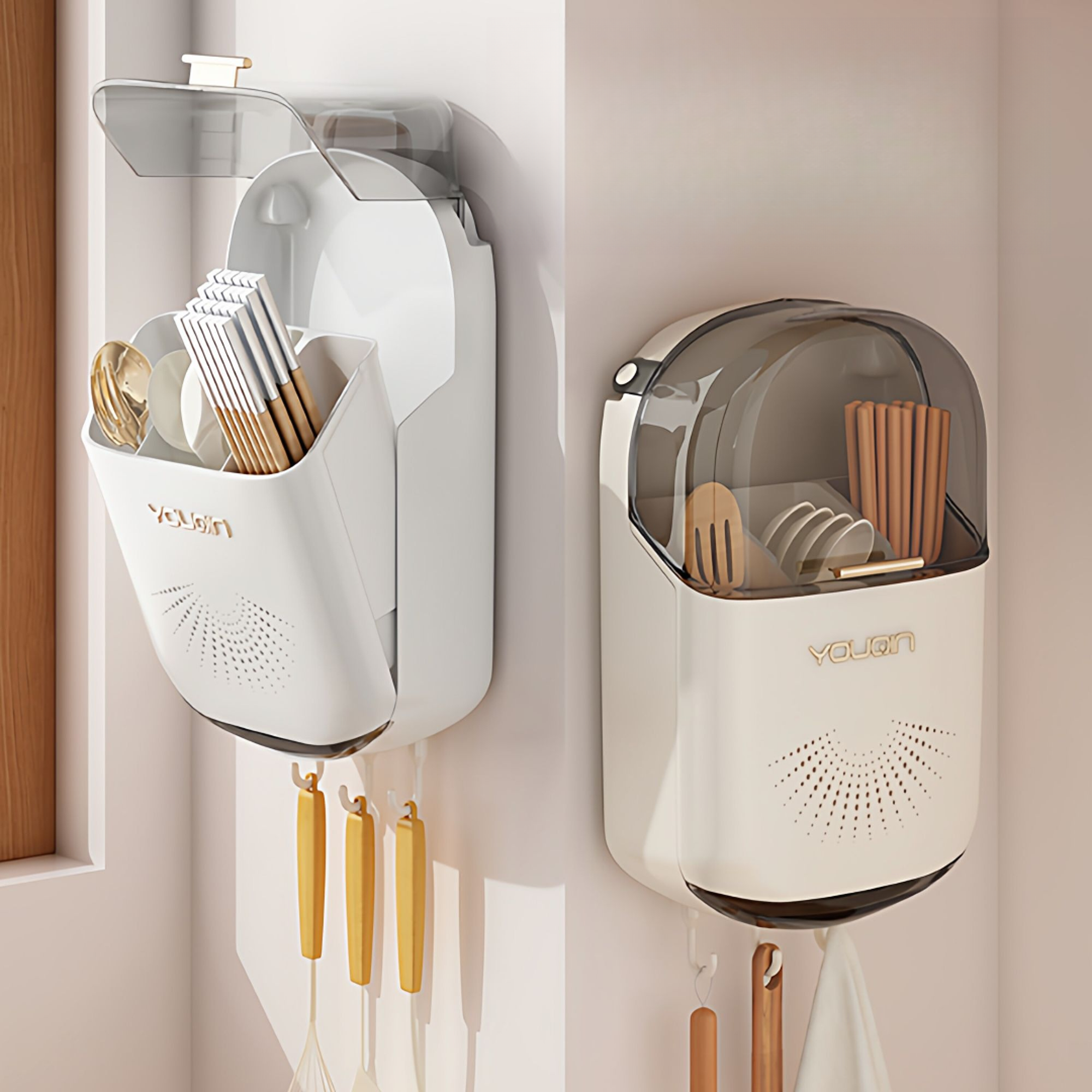 轻奢筷子收纳盒壁挂式家用筷子筒厨房沥水置物架筷子篓筷笼勺子桶