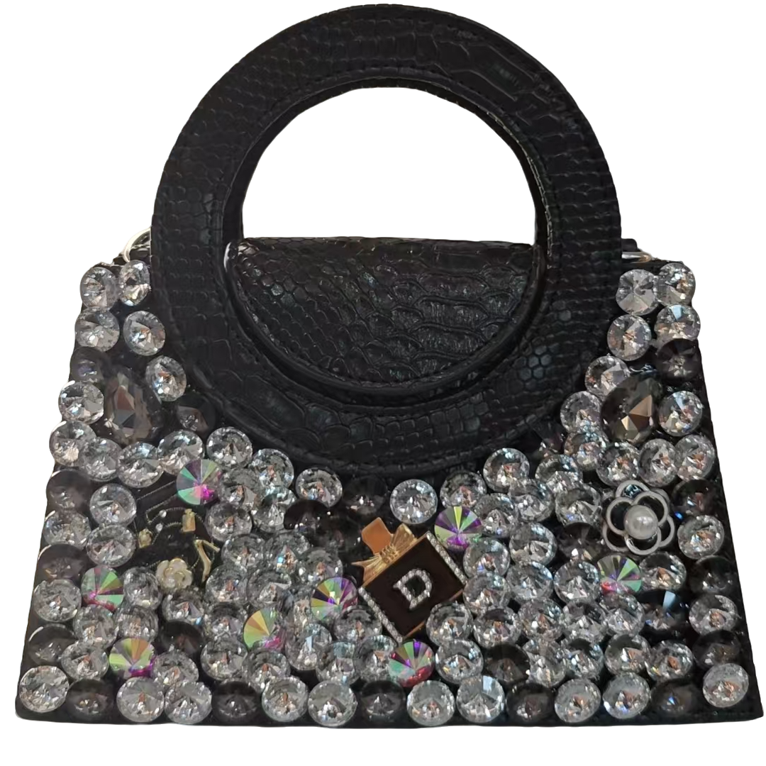 {晓婷专属}磁扣迷你款小香风小方包斜挎包晚宴包重工黑色手拎包