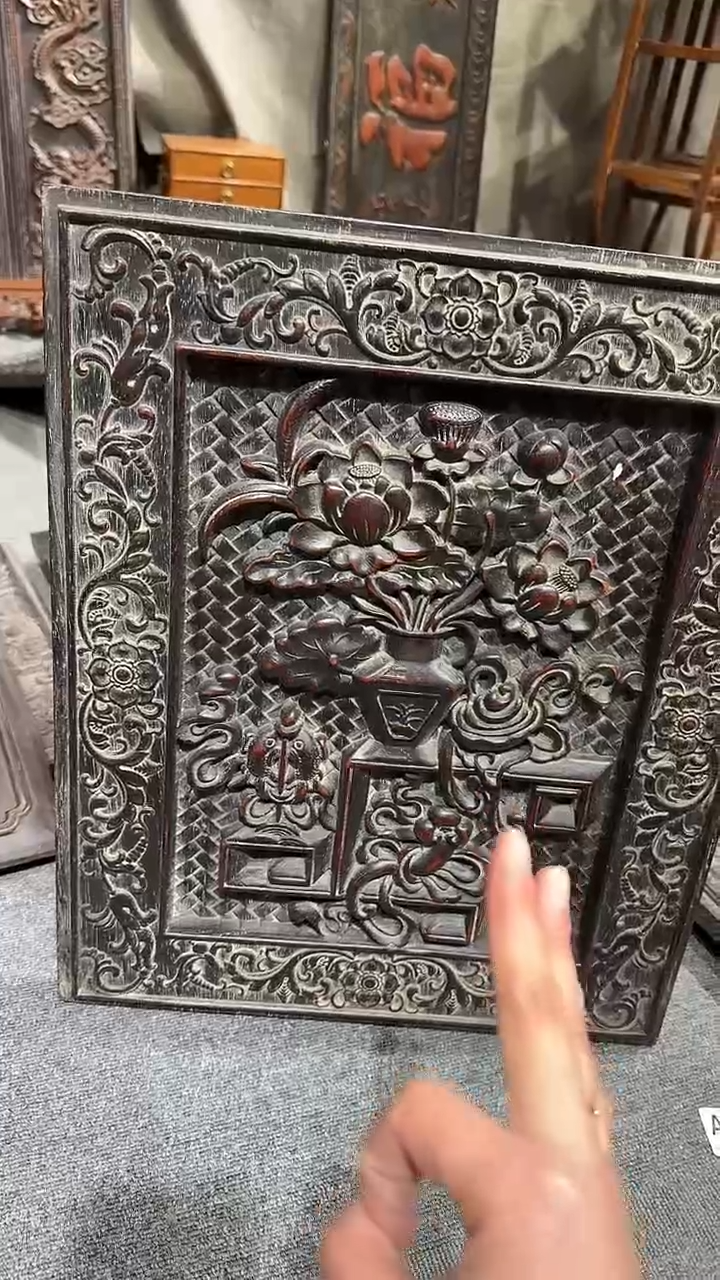 木永***️紫檀雕刻博古席子底雕刻板