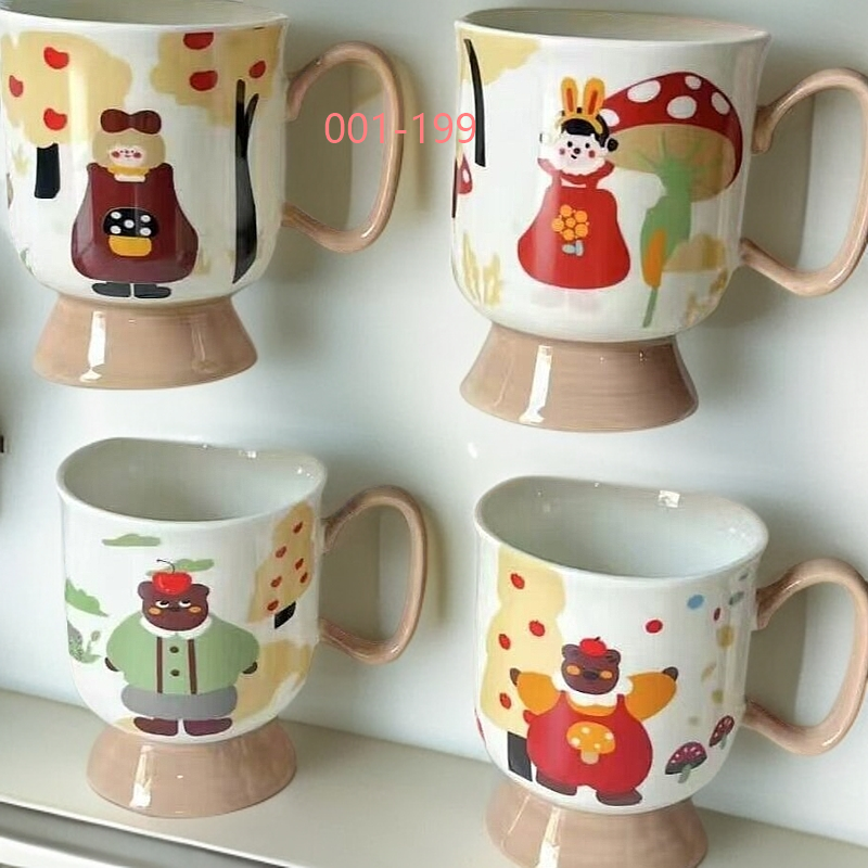 1-2陶瓷马克杯水杯（微瑕）咖啡杯牛奶杯可爱情侣家用手绘创意带盖