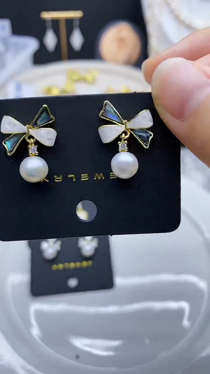 银S925镶嵌耳饰淡水珍珠耳环多样性发其一