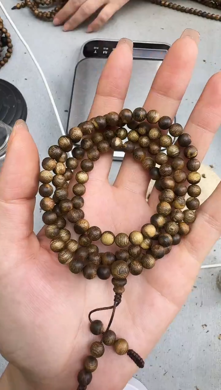 沉香手串0612虎斑棋圆珠多圈多样性发一