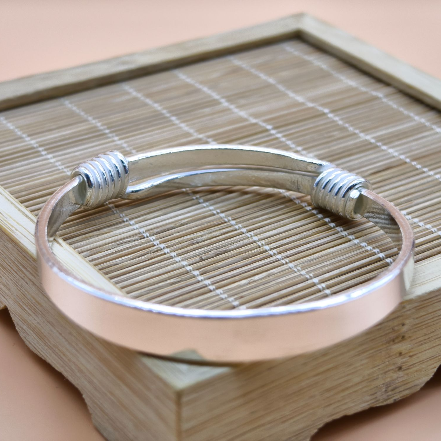 足银手镯 银苗匠心 足银999手工方形推拉收缩手镯简约经典款