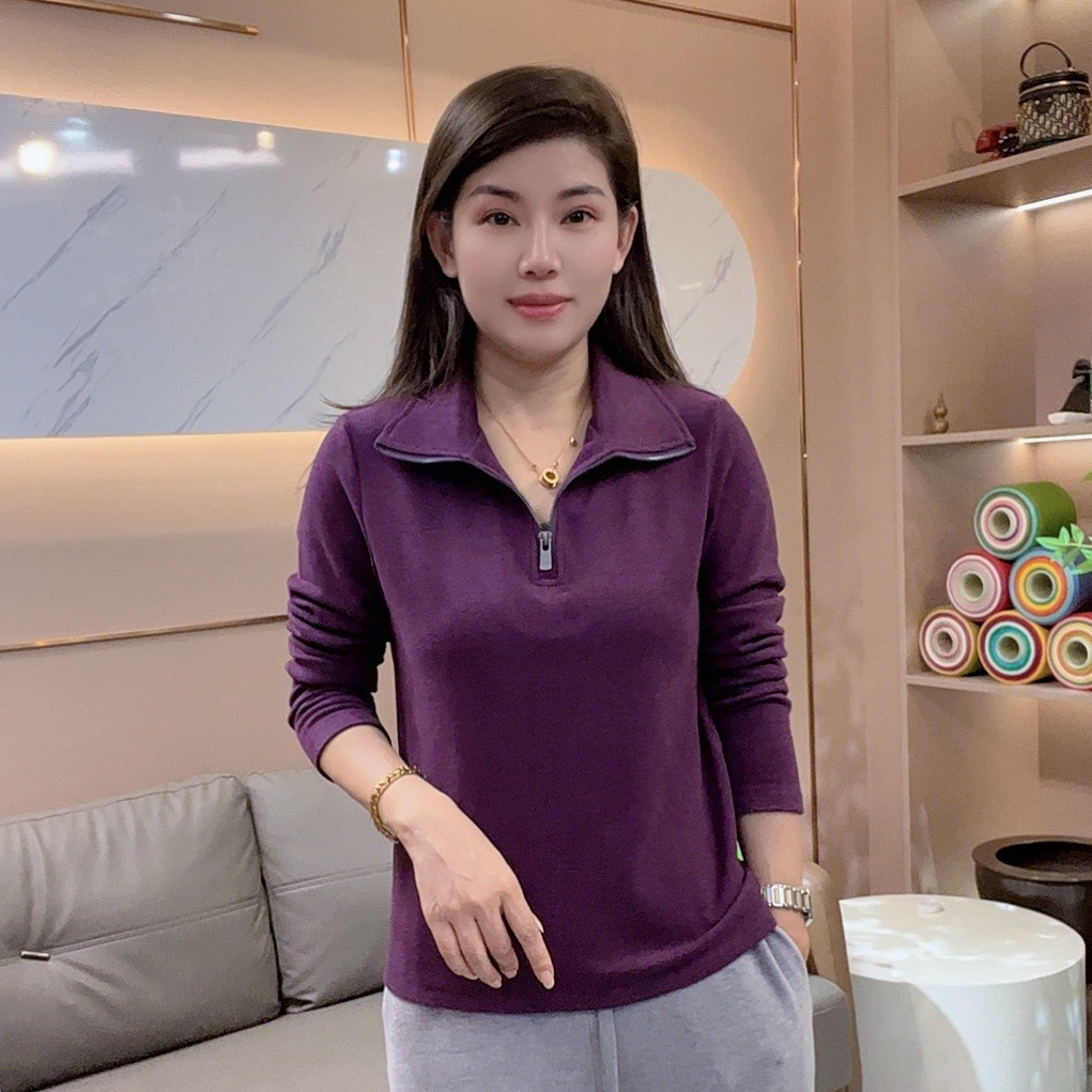 怡特美【暖肤绒-半拉链衫】秋上新休闲时尚流光风百搭长袖T衫68173